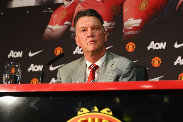 MANCHESTER, ENGLAND - JULY 17:  Louis van Gaal appears at a press conference as he is unveiled as the new Manchester United manager at Old Trafford on July 17, 2014 in Manchester, England.  (Photo by Clive Mason/Getty Images)