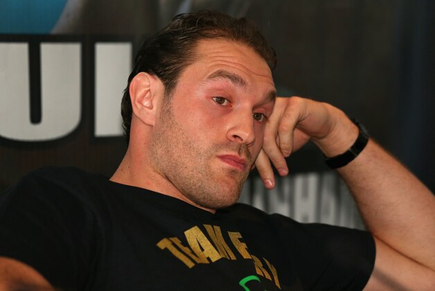 MANCHESTER, ENGLAND - MARCH 20:  Tyson Fury looks on during a press conference with Dereck Chisora ahead of their fight held at the Lowry Hotel on March 20, 2014 in Manchester, England.  (Photo by Alex Livesey/Getty Images)