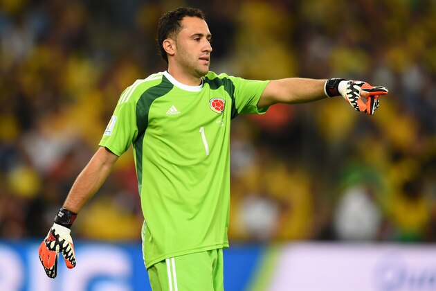 RIO DE JANEIRO, BRAZIL - JUNE 28: David Ospina of Colombia gestures during the 2014 FIFA World Cup Brazil round of 16 match between Colombia and Uruguay at Maracana on June 28, 2014 in Rio de Janeiro, Brazil.  (Photo by Matthias Hangst/Getty Images)