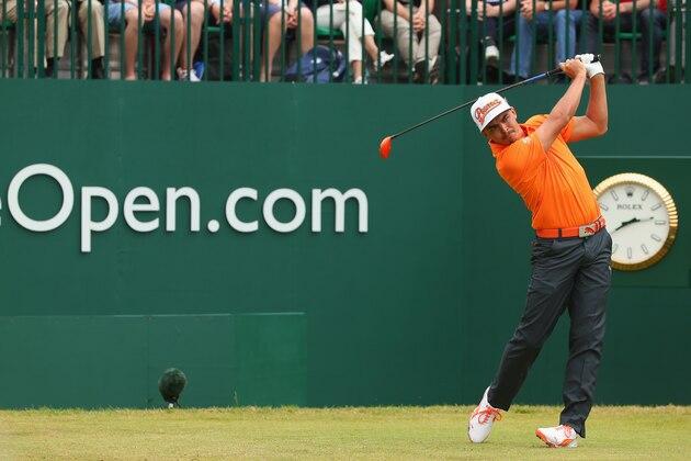 HOYLAKE, ENGLAND - JULY 20:  Rickie Fowler of the United States tees off on the 1st hole during the final round of The 143rd Open Championship at Royal Liverpool on July 20, 2014 in Hoylake, England.  (Photo by Mike Ehrmann/Getty Images)