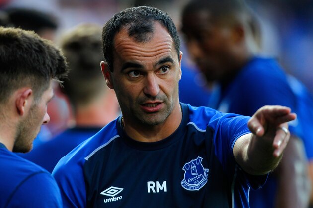 BIRKENHEAD, ENGLAND - JULY 22: Manager Roberto Martinez of Everton talks during the Pre Season Friendly between Tranmere Rovers and Everton at Prenton Park on July 22, 2014 in Birkenhead, England. (Photo by Paul Thomas/Getty Images)