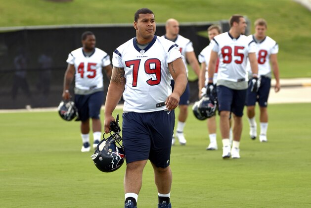 Houston Texans guard Brandon Brooks (79) during an optional training activities workout Tuesday, May 29, 2012, in Houston. (AP Photo/David J. Phillip)