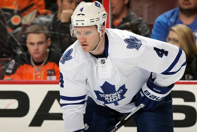 PHILADELPHIA, PA - MARCH 28:  Cody Franson #4 of the Toronto Maple Leafs looks on against the Philadelphia Flyers on March 28, 2014 at the Wells Fargo Center in Philadelphia, Pennsylvania.  (Photo by Len Redkoles/NHLI via Getty Images)