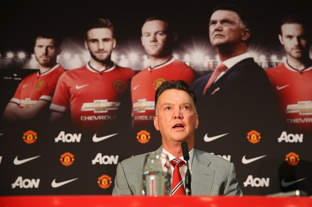 MANCHESTER, ENGLAND - JULY 17:  Louis van Gaal appears at a press conference as he is unveiled as the new Manchester United manager at Old Trafford on July 17, 2014 in Manchester, England.  (Photo by Clive Mason/Getty Images)