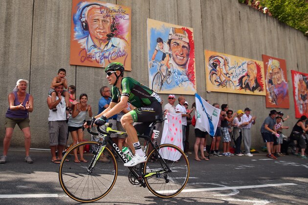 SAINT-LARY PLA D'ADET, FRANCE - JULY 23:  Pierre Rolland of France and Team Europcar in action during the seventeenth stage of the 2014 Tour de France, a 125km stage between Saint-Gaudens and Saint-Lary-Soulan Pla d'Adet, on July 23, 2014 in Saint-Lary Pla d'Adet, France.  (Photo by Bryn Lennon/Getty Images)