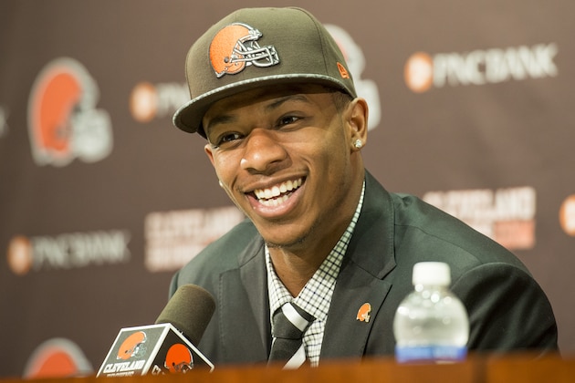 BEREA, OH - MAY 9: Cleveland Browns draft pick Justin Gilbert answers questions during a press conference at the Browns training facility on May 9, 2014 in Cleveland, Ohio. Gilbert was selected with the 8th pick in the first round. (Photo by Jason Miller/Getty Images)