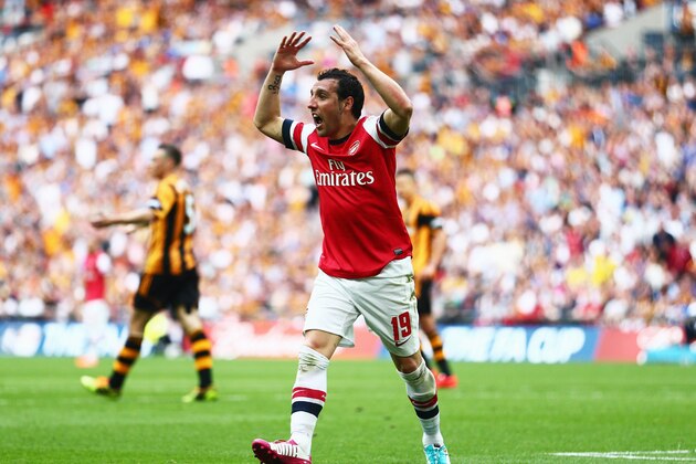 LONDON, ENGLAND - MAY 17:  Santi Cazorla of Arsenal reacts during the FA Cup with Budweiser Final match between Arsenal and Hull City at Wembley Stadium on May 17, 2014 in London, England.  (Photo by Clive Mason/Getty Images)