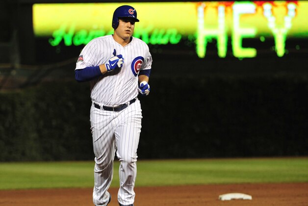CHICAGO, IL - JULY 22: Anthony Rizzo #44 of the Chicago Cubs rounds the bases after hitting a home run against the San Diego Padres during the seventh inning on July 22, 2014 at Wrigley Field in Chicago, Illinois. (Photo by David Banks/Getty Images)