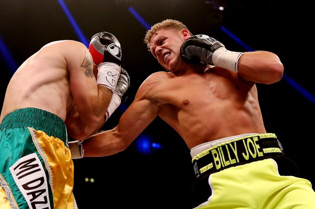 LONDON, ENGLAND - JULY 20:  Billy Joe Saunders (R) in action with Gary O'Sullivan during their WBO International Middleweight Championship bout at Wembley Arena on July 20, 2013 in London, England.  (Photo by Scott Heavey/Getty Images)