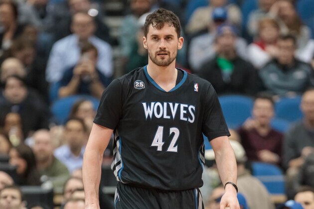 Mar 5, 2014; Minneapolis, MN, USA; Minnesota Timberwolves forward Kevin Love (42) carries the ball in the second quarter against the New York Knicks at Target Center. Mandatory Credit: Brad Rempel-USA TODAY Sports