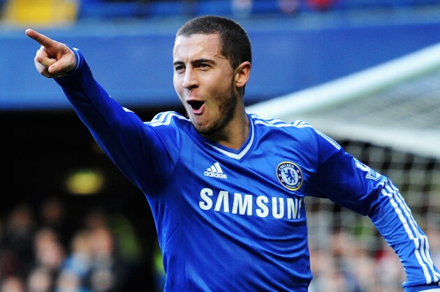 LONDON, ENGLAND - FEBRUARY 08:  Eden Hazard of Chelsea celebrates scoring during the Barclays Premier League match between Cheslea and Newcastle United at Stamford Bridge on February 8, 2014 in London, England.  (Photo by Mike Hewitt/Getty Images)