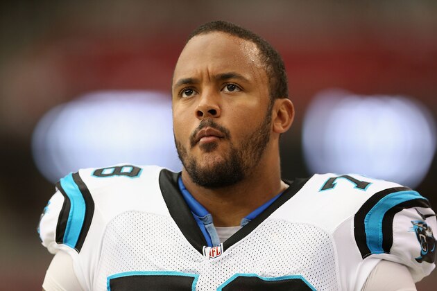 GLENDALE, AZ - OCTOBER 06:  Tackle Nate Chandler #78 of the Carolina Panthers during the NFL game against the Arizona Cardinals at the University of Phoenix Stadium on October 6, 2013 in Glendale, Arizona. The Cardinals defeated the Panthers 22-6.  (Photo by Christian Petersen/Getty Images)