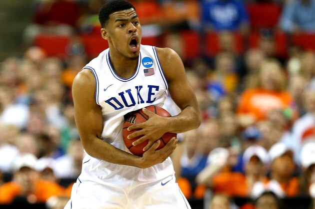 RALEIGH, NC - MARCH 21:  Quinn Cook #2 of the Duke Blue Devils reacts to a call against the Mercer Bears during the Second Round of the 2014 NCAA Basketball Tournament at PNC Arena on March 21, 2014 in Raleigh, North Carolina.  (Photo by Streeter Lecka/Getty Images)