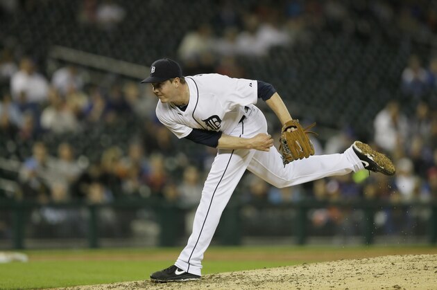 Detroit Tigers relief pitcher Corey Knebel throws during the ninth inning of a baseball game against the Toronto Blue Jays in Detroit, Wednesday, June 4, 2014. (AP Photo/Carlos Osorio)