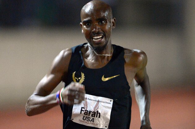 May 17, 2013; Los Angeles, CA, USA; Mo Farah (GBR) wins the 5,000m in 13:58.68 in the 2013 USATF High Performance meet at Occidental College. Mandatory Credit: Kirby Lee-USA TODAY Sports