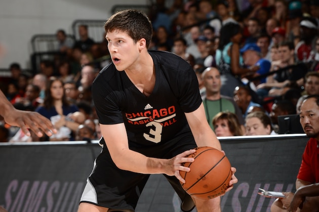 LAS VEGAS, NV - JULY 13:  Doug McDermott #3 of the Chicago Bulls handles the ball against the Denver Nuggets at the Samsung NBA Summer League 2014 on July 13, 2014 at the Cox Pavilion in Las Vegas, Nevada. NOTE TO USER: User expressly acknowledges and agrees that, by downloading and or using this photograph, User is consenting to the terms and conditions of the Getty Images License Agreement. Mandatory Copyright Notice: Copyright 2014 NBAE (Photo by Garrett Ellwood/NBAE via Getty Images)