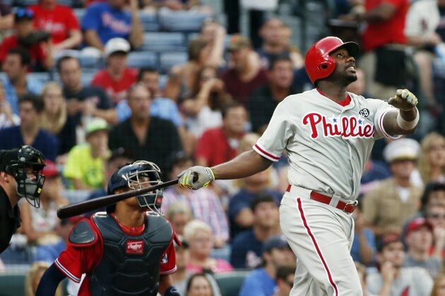 Philadelphia Phillies first baseman Ryan Howard (6) bats against the Atlanta Braves in a baseball game in Atlanta, Saturday, July 19, 2014.(AP Photo/John Bazemore) Philadelphia Phillies first baseman Ryan Howard (6) bats against the Atlanta Braves in a baseball game in Atlanta, Saturday, July 19, 2014.(AP Photo/John Bazemore)
