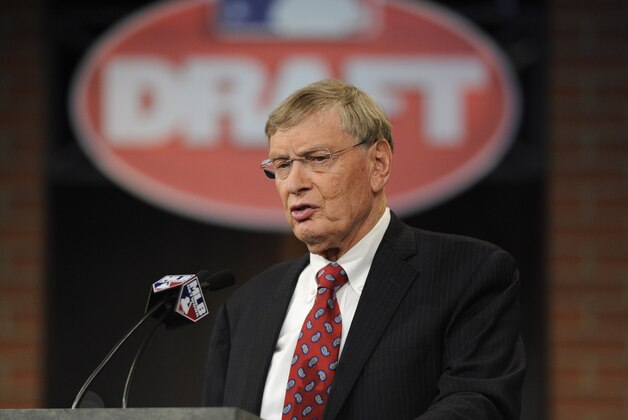 Commissioner of Major League Baseball Bud Selig announces the selections during the 2014 MLB baseball draft Thursday, June 5, 2014, in Secaucus, N.J. (AP Photo/Bill Kostroun) Commissioner of Major League Baseball Bud Selig announces the selections during the 2014 MLB baseball draft Thursday, June 5, 2014, in Secaucus, N.J. (AP Photo/Bill Kostroun)