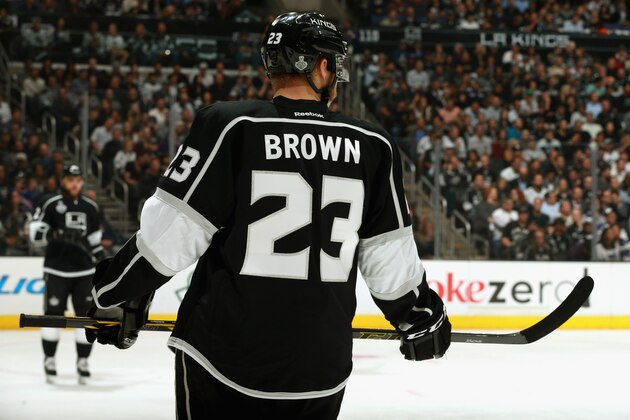 LOS ANGELES, CA - JUNE 04:  Dustin Brown #23 of the Los Angeles Kings plays against the New York Rangers in Game One of the 2014 Stanley Cup Final at Staples Center on June 4, 2014 in Los Angeles, California.  (Photo by Dave Sandford/NHLI via Getty Images)