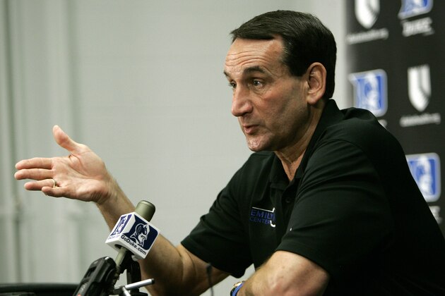 Duke basketball coach Mike Krzyzewski responds to a question during a news conference in Durham, N.C., Tuesday, June 30, 2009. Krzyzewski said he is
