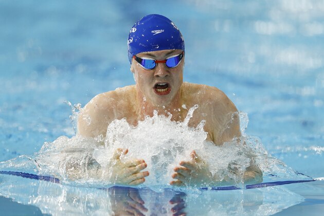Ross Murdoch of Scotland competes in the Men's 200m Breaststroke final at the Tollcross International Swimming Centre during the Commonwealth Games 2014 in Glasgow, Scotland, Thursday July 24, 2014. (AP Photo/Kirsty Wigglesworth)