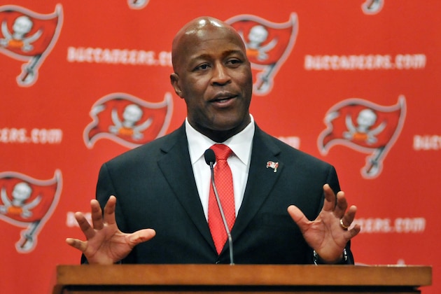 TAMPA, FL -  JANUARY 6:  Lovie Smith speaks as he is introduced as the new coach of Tampa Bay Buccaneers at a press conference January 6, 2014 at at the team training center in Tampa, Florida.  (Photo by Al Messerschmidt/Getty Images)