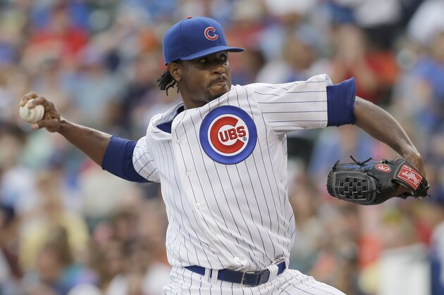 Chicago Cubs starter Edwin Jackson throws against the Atlanta Braves during the first inning of a baseball game in Chicago, Saturday, July 12, 2014. (AP Photo/Nam Y. Huh) Chicago Cubs starter Edwin Jackson throws against the Atlanta Braves during the first inning of a baseball game in Chicago, Saturday, July 12, 2014. (AP Photo/Nam Y. Huh)