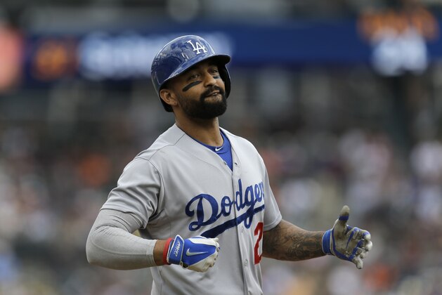 Los Angeles Dodgers' Matt Kemp reacts to grounding out against the Detroit Tigers in the fourth inning of a baseball game in Detroit, Wednesday, July 9, 2014. (AP Photo/Paul Sancya) Los Angeles Dodgers' Matt Kemp reacts to grounding out against the Detroit Tigers in the fourth inning of a baseball game in Detroit, Wednesday, July 9, 2014. (AP Photo/Paul Sancya)