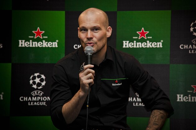 JAKARTA, INDONESIA - APRIL 14:  Ambassador Fredrik Ljungberg attends a press conference during the UEFA Champions League Trophy Tour 2013 presented by Heineken at Gandaria City Shopping Mall on April 14, 2013 in Jakarta, Indonesia.  (Photo by Ulet Ifansasti/Getty Images for UEFA)
