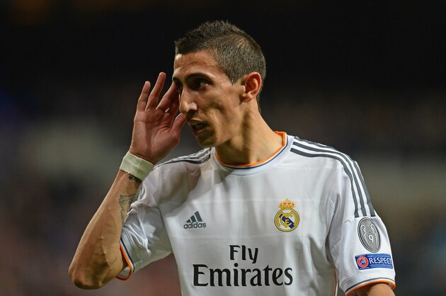 MADRID, SPAIN - APRIL 23:  Angel Di Maria of Real Madrid in action during the UEFA Champions League semi-final first leg match between Real Madrid and FC Bayern Muenchen at the Estadio Santiago Bernabeu on April 23, 2014 in Madrid, Spain.  (Photo by Mike Hewitt/Getty Images)