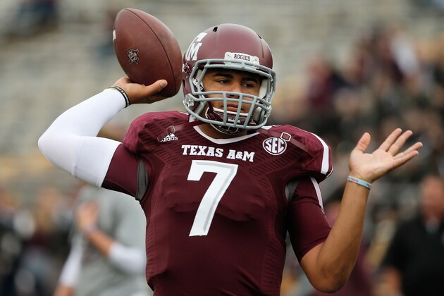 COLLEGE STATION, TX - NOVEMBER 09:  Kenny Hill #7 of the Texas A&M Aggies waits on the field before the game against the Mississippi State Bulldogs at Kyle Field on November 9, 2013 in College Station, Texas.  (Photo by Scott Halleran/Getty Images)