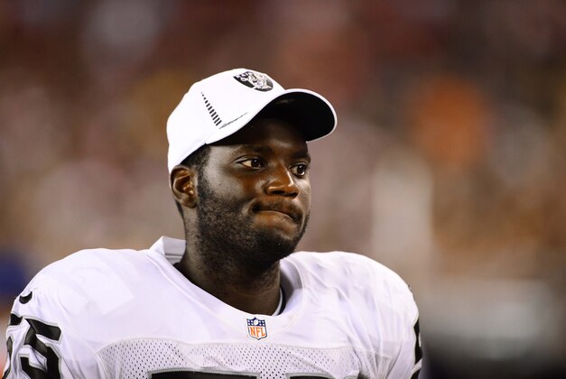 Aug. 17, 2012; Glendale, AZ, USA; Oakland Raiders linebacker (55) Rolando McClain against the Arizona Cardinals during a preseason game at University of Phoenix Stadium. The Cardinals defeated the Raiders 31-27. Mandatory Credit: Mark J. Rebilas-USA TODAY Sports
