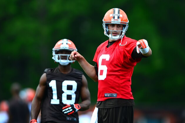 Jun 12, 2014; Berea, OH, USA; Cleveland Browns quarterback Brian Hoyer (6) during minicamp at Browns training facility. Mandatory Credit: Andrew Weber-USA TODAY Sports