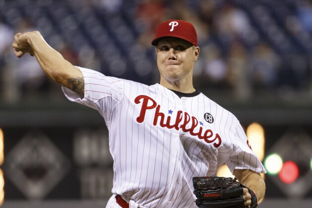 Philadelphia Phillies relief pitcher Jonathan Papelbon pitches during the ninth inning of a baseball game against the San Francisco Giants, Wednesday, July 23, 2014, in Philadelphia. The Giants won 3-1. (AP Photo/Chris Szagola)