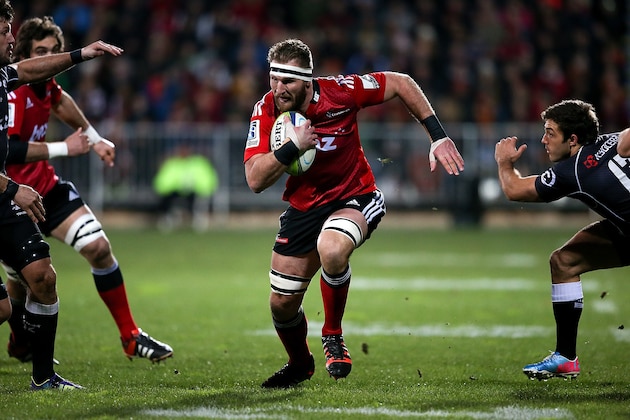 CHRISTCHURCH, NEW ZEALAND - JULY 26: Kieran Read of the Crusaders breaks through a tackle during the Super Ruby Semi Final match between the Crusaders and the Sharks at AMI Stadium on July 26, 2014 in Christchurch, New Zealand. (Photo by Martin Hunter/Getty Images) CHRISTCHURCH, NEW ZEALAND - JULY 26: Kieran Read of the Crusaders breaks through a tackle during the Super Ruby Semi Final match between the Crusaders and the Sharks at AMI Stadium on July 26, 2014 in Christchurch, New Zealand. (Photo by Martin Hunter/Getty Images)