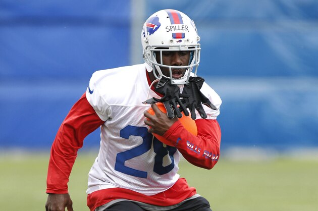 Jun 18, 2014; Buffalo, NY, USA; Buffalo Bills running back C.J. Spiller (28) runs during a drill at the Bills Minicamp at Ralph Wilson Stadium. Mandatory Credit: Kevin Hoffman-USA TODAY Sports