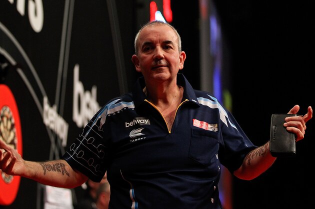 LONDON, ENGLAND - MAY 22:  Phil Taylor of England reacts during the McCoys Premier League Darts Play-Offs Semi Final match between Raymond van Barneveld and Phil Taylor at O2 Arena on May 22, 2014 in London, England.  (Photo by Ben Hoskins/Getty Images)