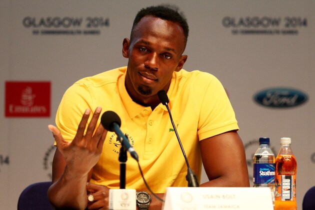 GLASGOW, SCOTLAND - JULY 26: Athlete Usain Bolt of Jamaica responds to a question as he attends a press conference and photocall at the Main Press Centre (MPC) during day three of the Glasgow 2014 Commonwealth Games on July 26, 2014 in Glasgow, United Kingdom. (Photo by Cameron Spencer/Getty Images) GLASGOW, SCOTLAND - JULY 26: Athlete Usain Bolt of Jamaica responds to a question as he attends a press conference and photocall at the Main Press Centre (MPC) during day three of the Glasgow 2014 Commonwealth Games on July 26, 2014 in Glasgow, United Kingdom. (Photo by Cameron Spencer/Getty Images)