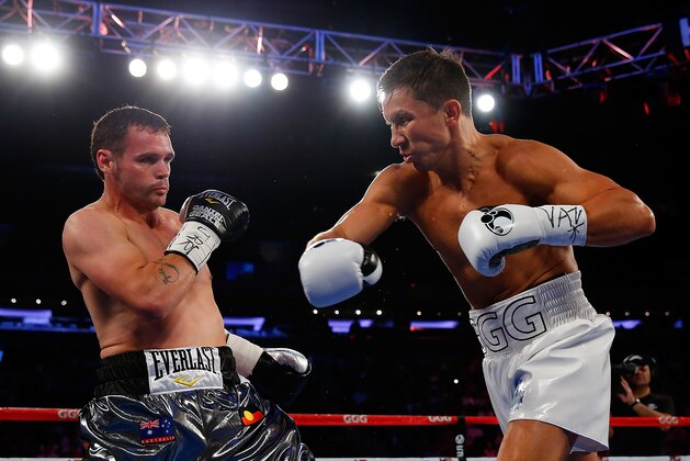 NEW YORK, NY - JULY 26:  Gennady Golovkin punches Daniel Geale during the  WBA/IBO middleweight championship bout at Madison Square Garden on July 26, 2014 in New York City.  (Photo by Mike Stobe/Getty Images)