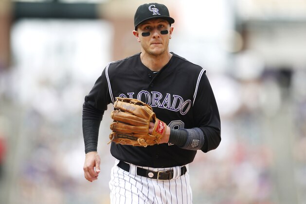 Jul 13, 2014; Denver, CO, USA; Colorado Rockies shortstop Troy Tulowitzki (2) during the eighth inning against the Minnesota Twins at Coors Field. Mandatory Credit: Chris Humphreys-USA TODAY Sports