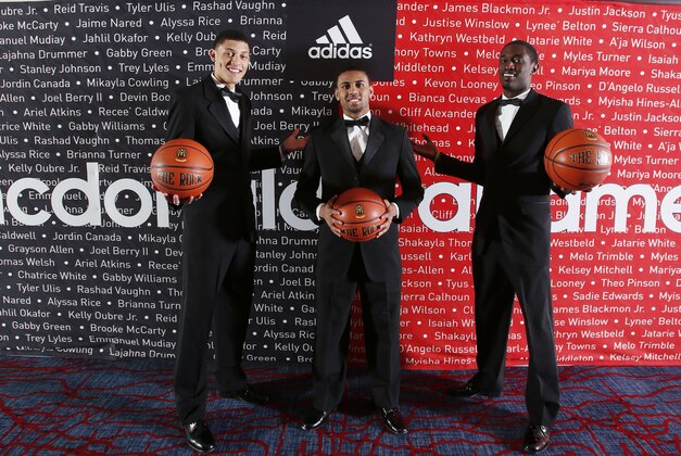 Apr 2, 2014; Chicago, IL, USA; McDonalds All Americans who will be attending University of North Carolina from left to right Justin Jackson, Joel Berry II, and Theo Pinson pose for a photo before the game at the United Center. Mandatory Credit: Brian Spurlock-USA TODAY Sports