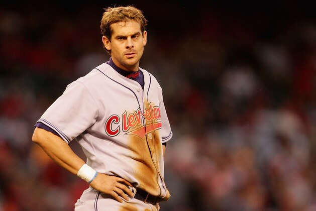 ANAHEIM, CA - MAY 9:  Aaron Boone #17 of the Cleveland Indians pauses during action in the second inning against the Los Angeles Angels of Anaheim at Angel Stadium May 9, 2005 in Anaheim, California.  (Photo by Nick Laham/Getty Images)