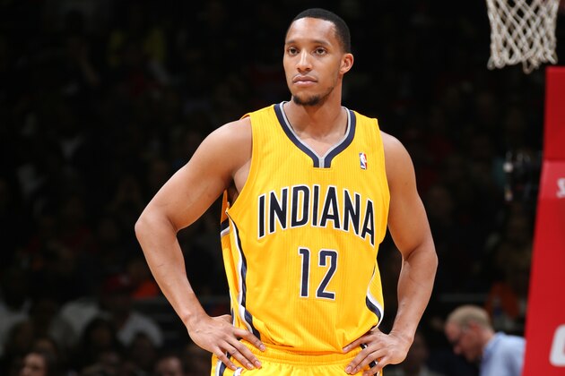 WASHINGTON, DC - MAY 15:  Evan Turner #12 of the Indiana Pacers stands on the court against the Washington Wizards in Game Six of the Eastern Conference Semifinals during the 2014 NBA Playoffs at the Verizon Center on May 15, 2014 in Washington, DC. NOTE TO USER: User expressly acknowledges and agrees that, by downloading and or using this photograph, User is consenting to the terms and conditions of the Getty Images License Agreement. (Photo by Ned Dishman/NBAE via Getty Images)