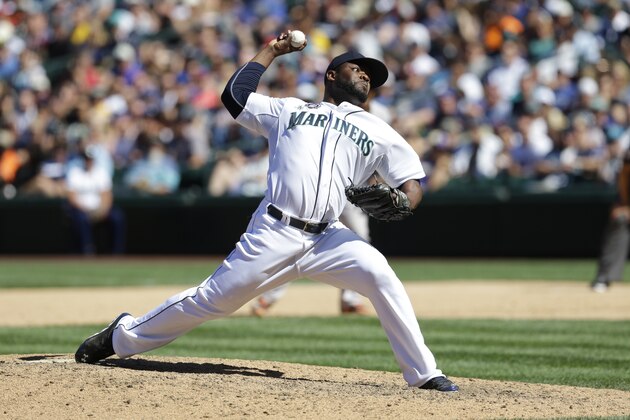 Seattle Mariners relief pitcher Fernando Rodney throws against the Baltimore Orioles in a baseball game, Sunday, July 27, 2014, in Seattle. (AP Photo/Ted S. Warren)