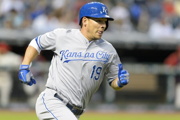 CLEVELAND, OH - JULY 5: Danny Valencia #19 of the Kansas City Royals round out a home run during the sixth inning against the Cleveland Indians at Progressive Field on July 5, 2014 in Cleveland, Ohio.(Photo by Jason Miller/Getty Images)