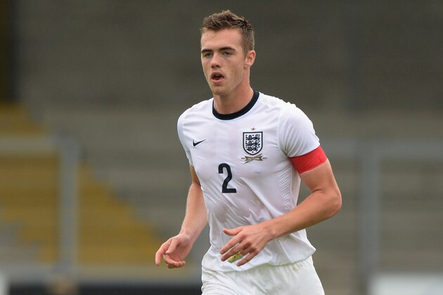 BURTON UPON TRENT, ENGLAND - MAY 29:  Calum Chambers of England U19 during the Uefa U19 Championship Elite Round match between England U19 and Ukraine U19 at Pirelli Stadium on May 29, 2014 in Burton upon Trent, England.  (Photo by Tony Marshall/Getty Images)