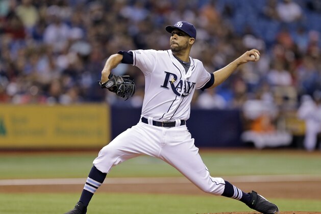 Tampa Bay Rays starting pitcher David Price delivers to the Boston Red Sox during a baseball game Friday, July 25, 2014, in St. Petersburg, Fla. (AP Photo/Chris O'Meara)