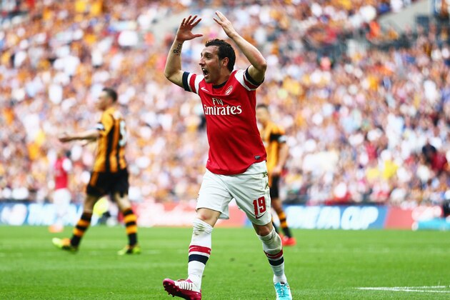 LONDON, ENGLAND - MAY 17:  Santi Cazorla of Arsenal reacts during the FA Cup with Budweiser Final match between Arsenal and Hull City at Wembley Stadium on May 17, 2014 in London, England.  (Photo by Clive Mason/Getty Images)