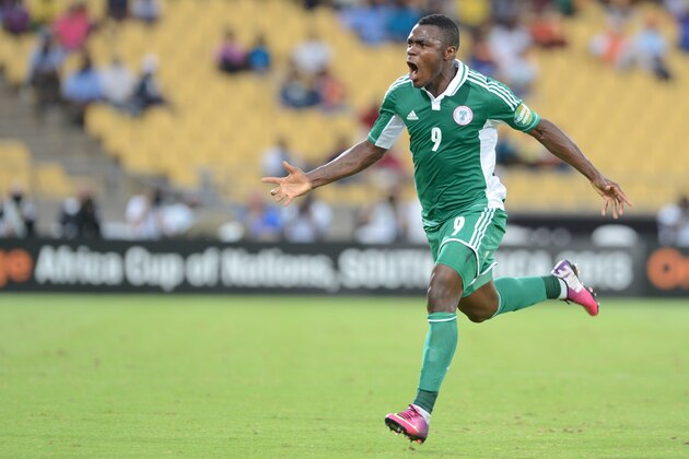 RUSTENBURG, SOUTH AFRICA - FEBRUARY 03:Emmanuel Emenike(9) of Nigeria celebrates scoring a goal during the 2013 Orange African Cup of Nations 3rd Quarter Final match between Ivory Coast and Nigeria, at Royal Bafokeng Stadium on February 03, 2013 in Rustenburg, South Africa. (Photo by Lefty Shivambu/Gallo Images/Getty Images)
