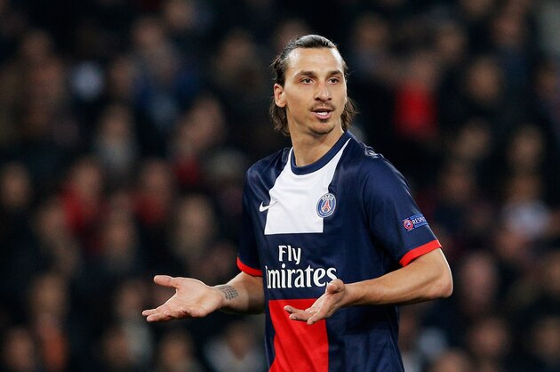 PARIS, FRANCE - MARCH 12:  Zlatan Ibrahimovic of Paris Saint-Germain reacts during the UEFA Champions League Round of 16 second leg match between Paris Saint-Germain FC and Bayer Leverkusen at Parc des Princes on March 12, 2014 in Paris, France.  (Photo by Dean Mouhtaropoulos/Getty Images)